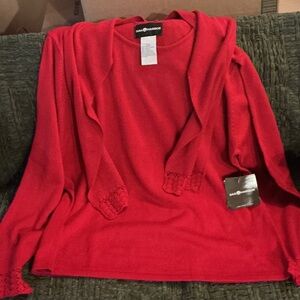 Sag Harbor Women's Vibrant Red Crew Neck Sweater with Detachable Scarf